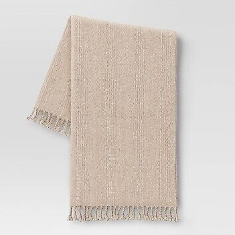 NEW Threshold Beige Crystal Chenille Woven Throw Blanket